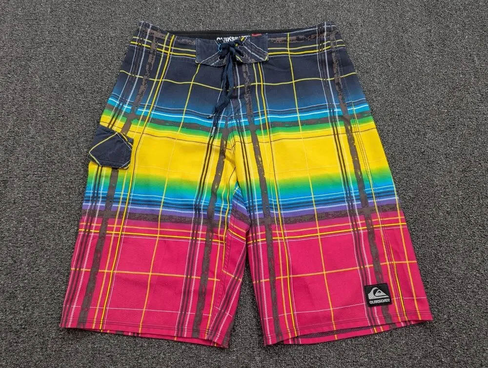 Quiksilver Men's Cypher Wonderland Surf Multicolor Plaid Board Shorts Size 28